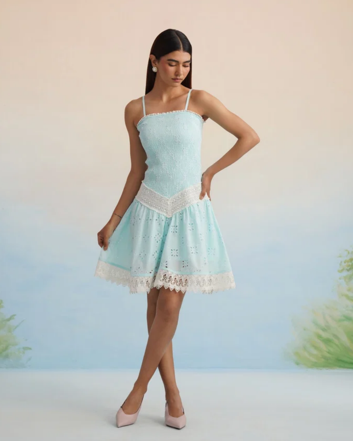 Bulevar Blossom - The Aqua Breeze Smocked Eyelet Mini Dress