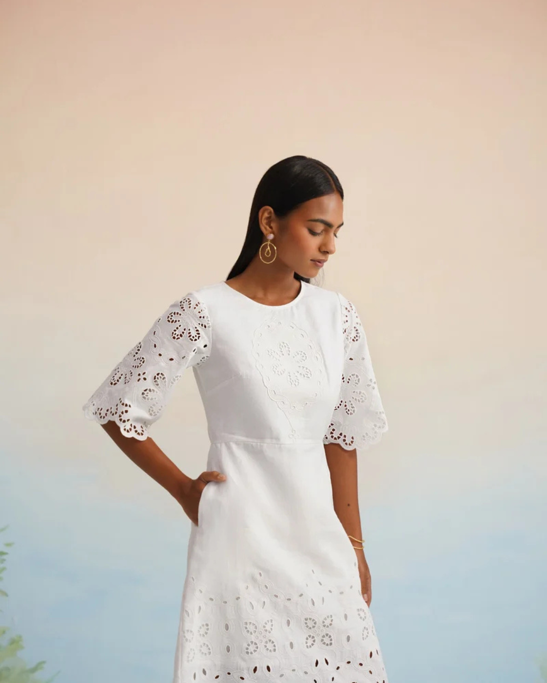 The Jasmine Blossom White Eyelet Midi Dress