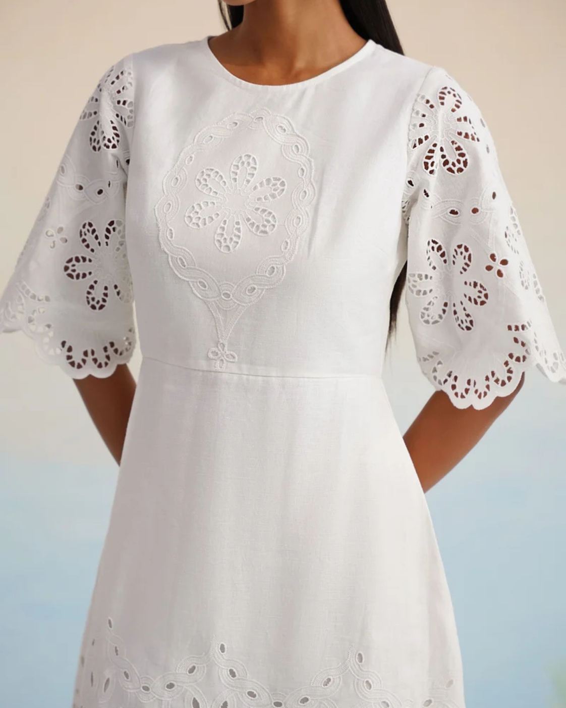 The Jasmine Blossom White Eyelet Midi Dress