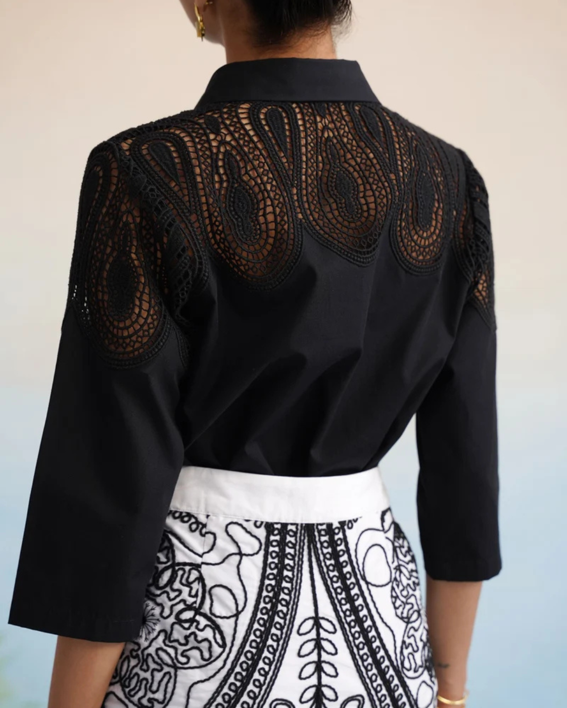 The Monochrome Noir Cutwork Lace Skirt Set