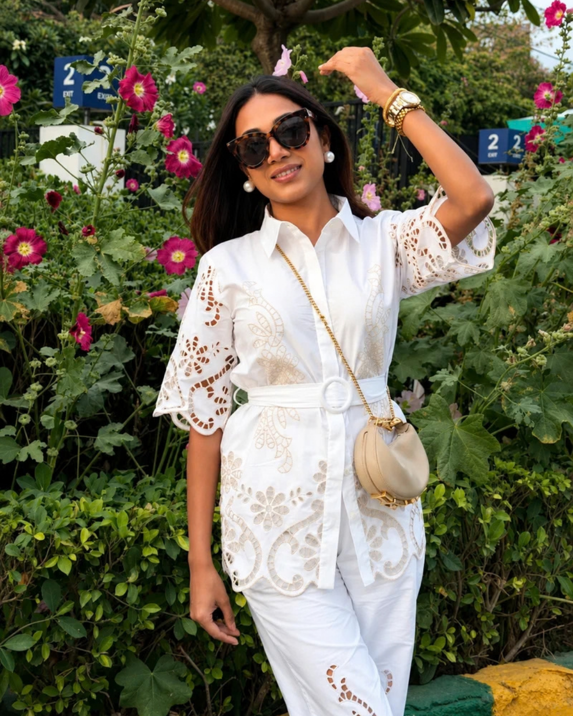Cipia Artul in The Casablanca Ivory White Cutwork Shirt & Pant Set