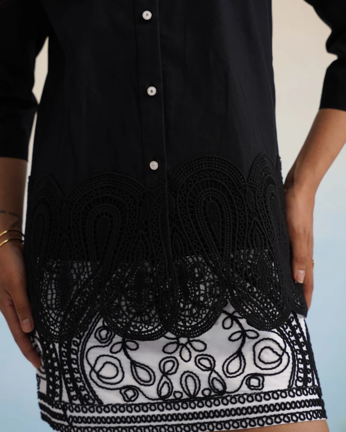 The Monochrome Noir Cutwork Lace Skirt Set