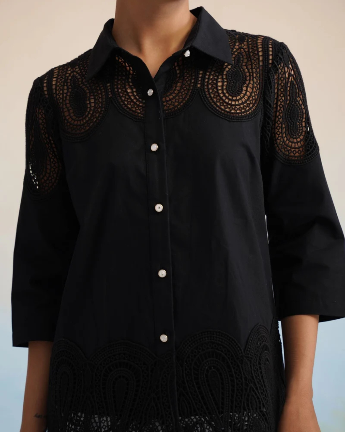 The Monochrome Noir Cutwork Lace Skirt Set