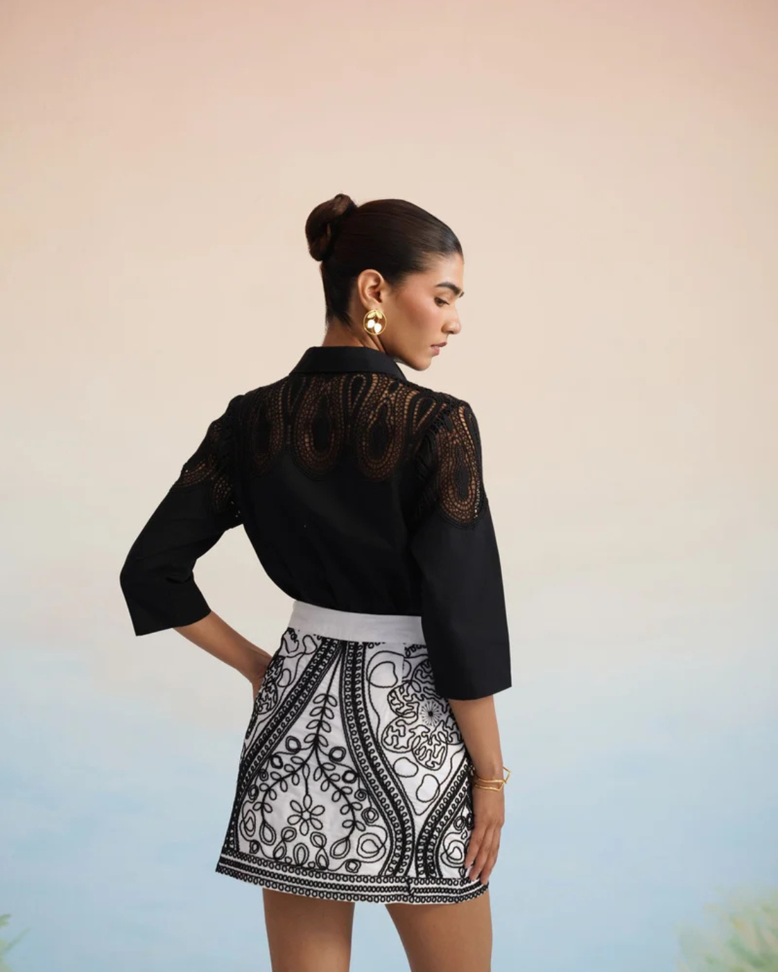 The Monochrome Noir Cutwork Lace Skirt Set