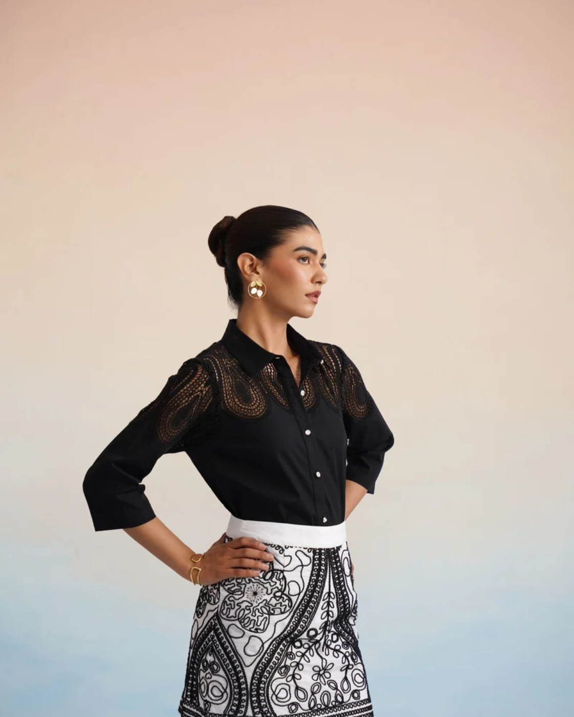 The Monochrome Noir Cutwork Lace Skirt Set