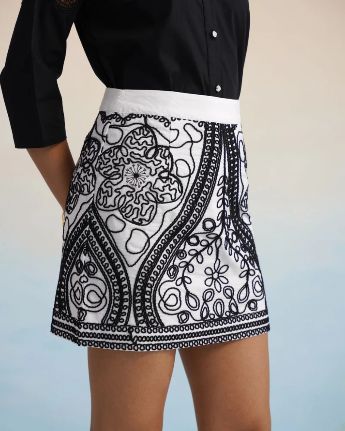 The Monochrome Noir Cutwork Lace Skirt Set