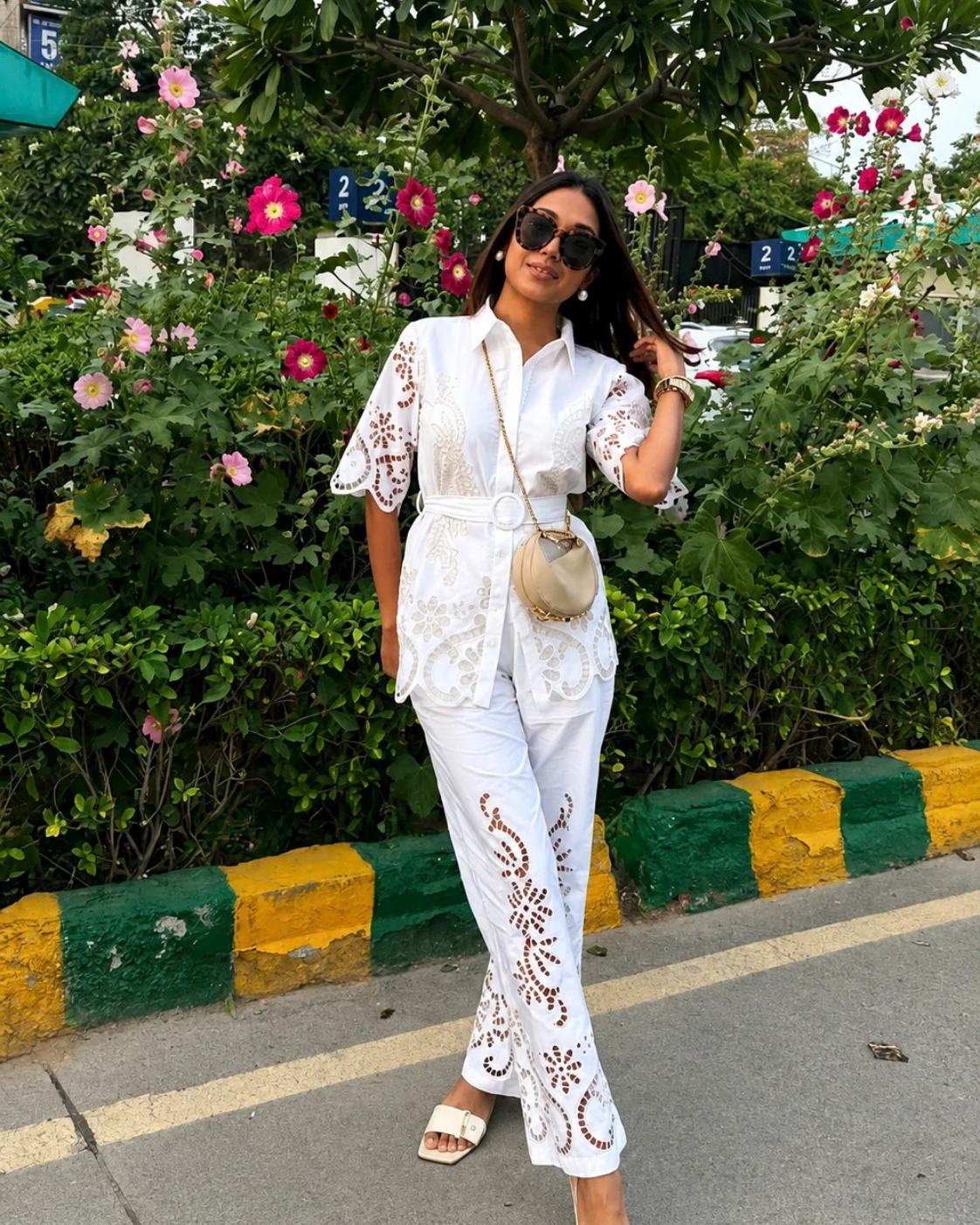 Cipia Artul in The Casablanca Ivory White Cutwork Shirt & Pant Set