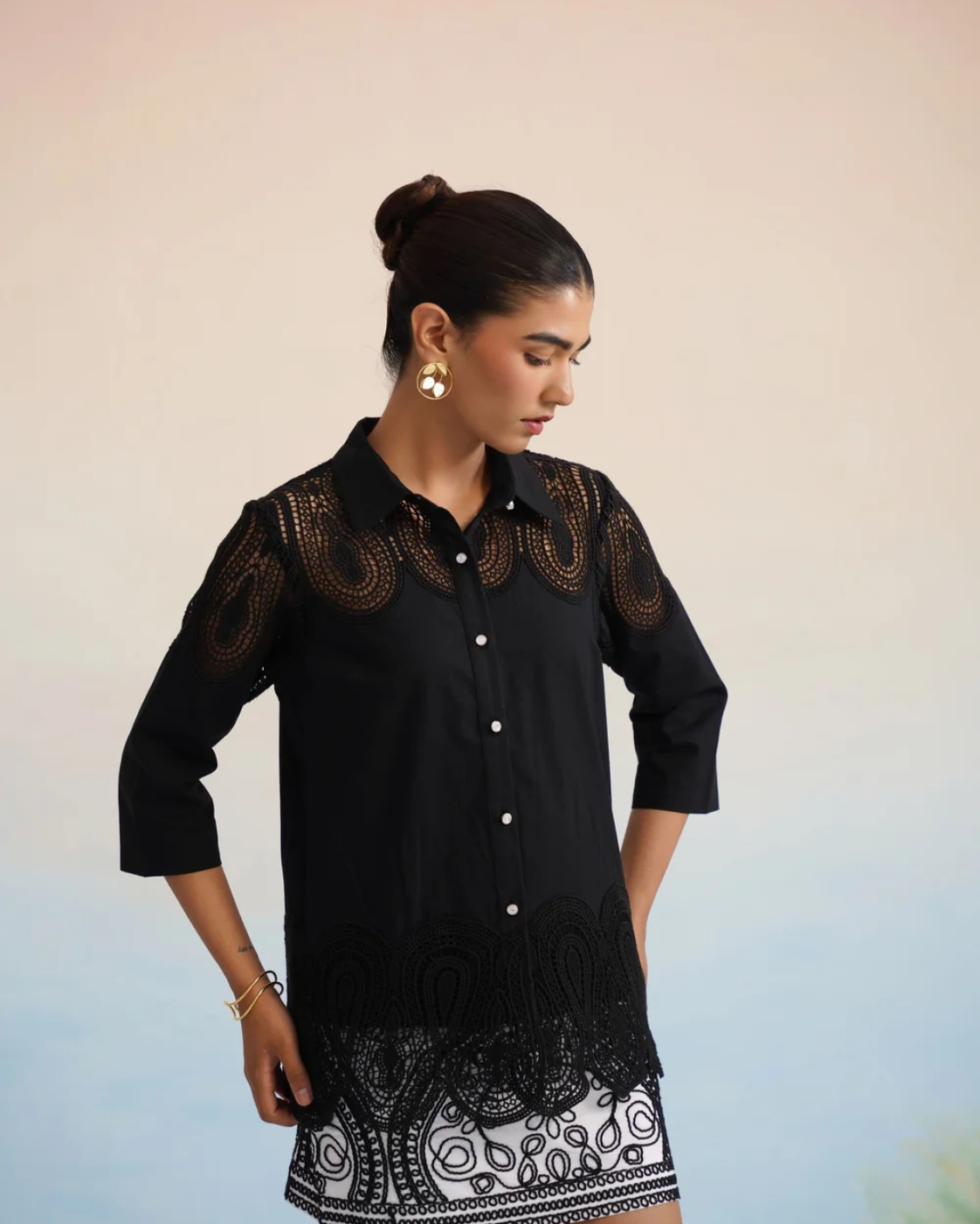 The Monochrome Noir Cutwork Lace Skirt Set