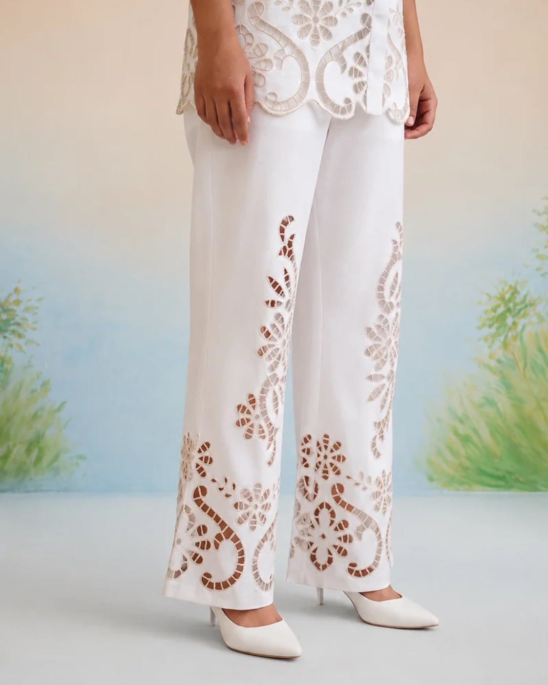 Bulevar Blossom - The Casablanca Ivory White Cutwork Shirt & Pant Set