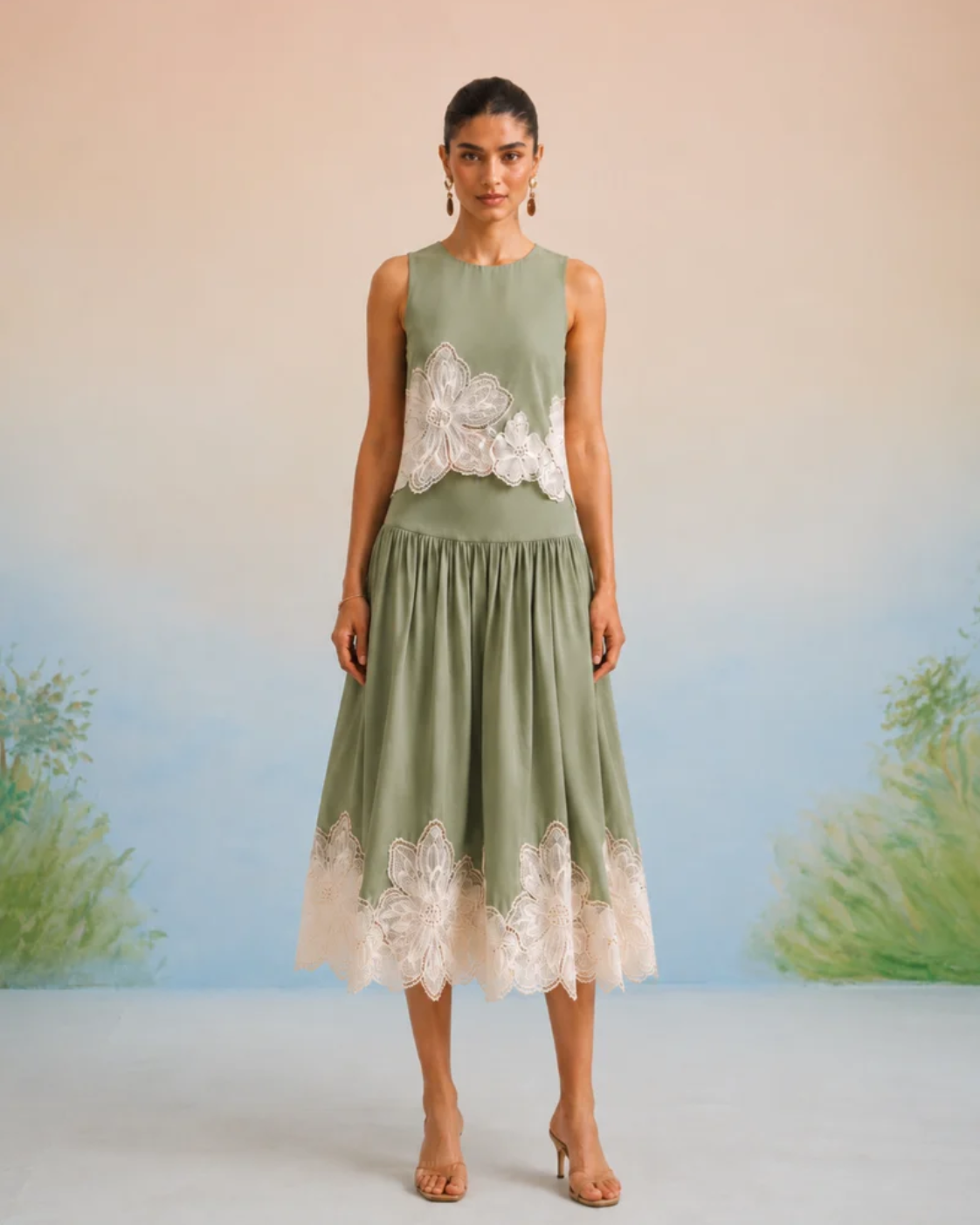 Bulevar Blossom - The Florence Sage Appliqué Skirt Set