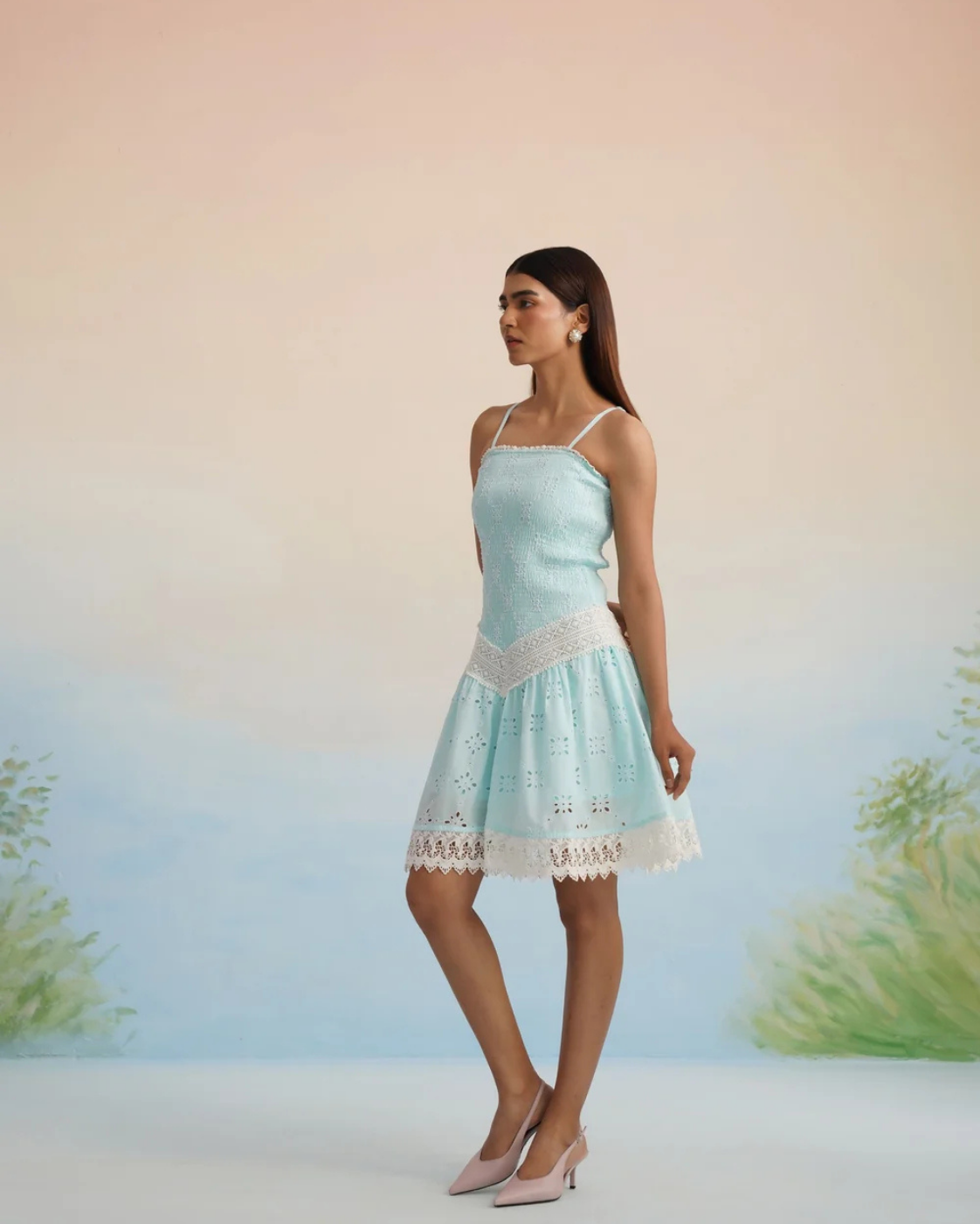 The Aqua Breeze Smocked Eyelet Mini Dress