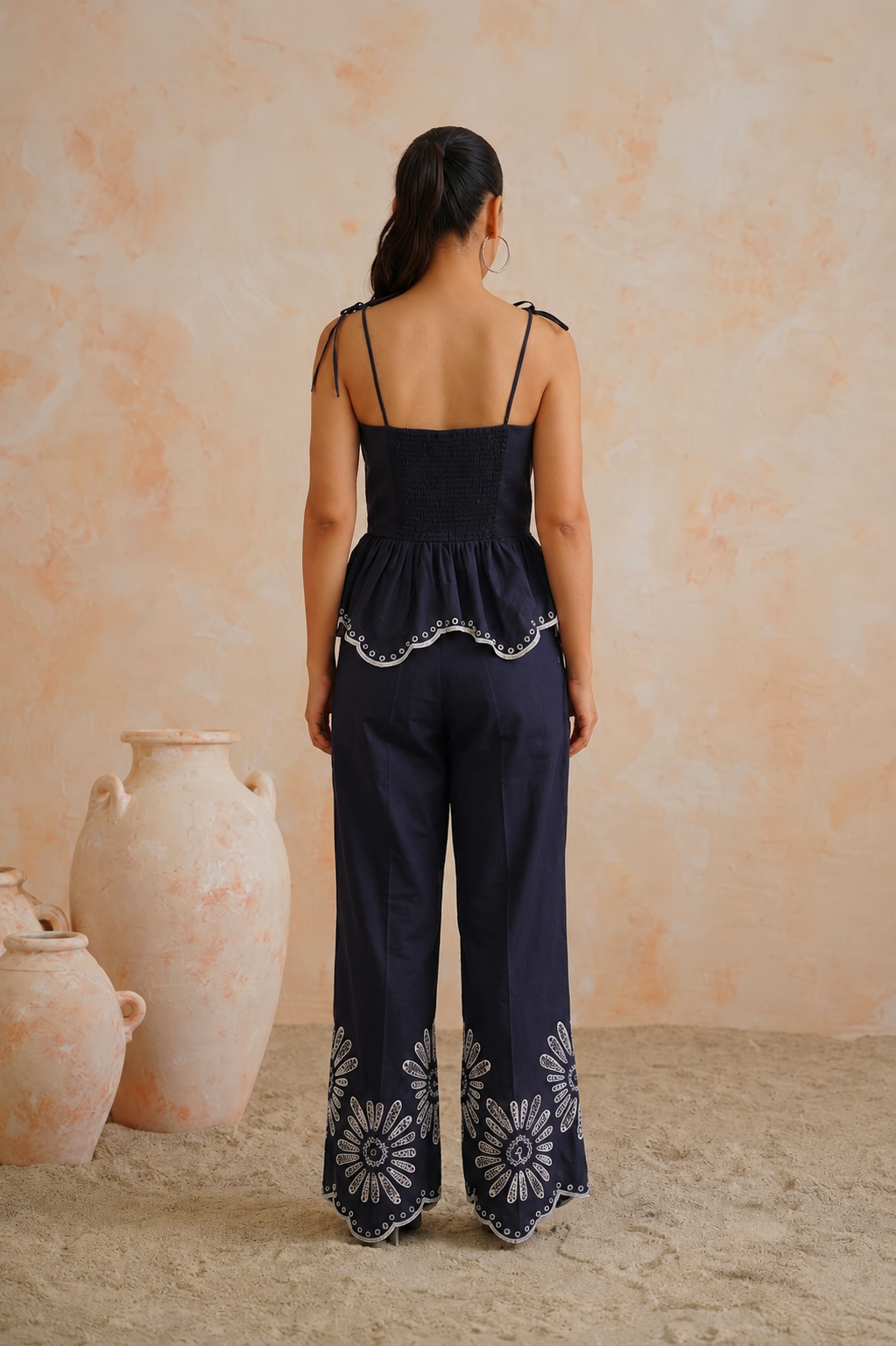 Tropical Oasis - The Arye Navy Embroidered Peplum Co-ord Set