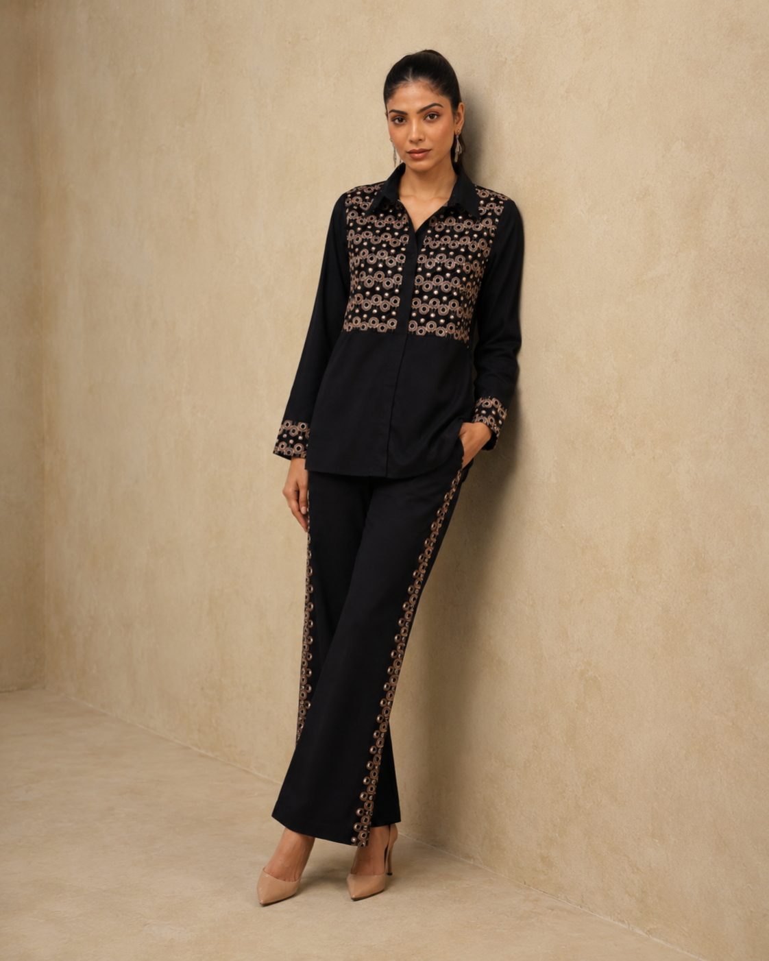 The Midnight Bronze Embroidered Shirt & Trouser Set