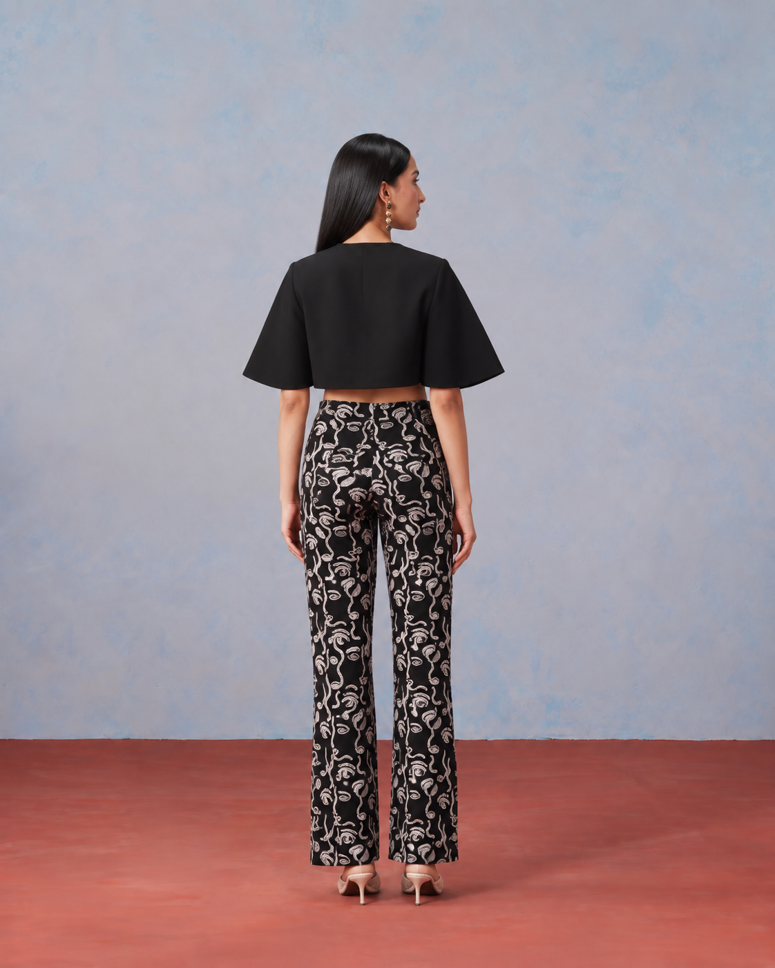 The Nyx Cropped Cape & Abstract Embroidered Trouser Set