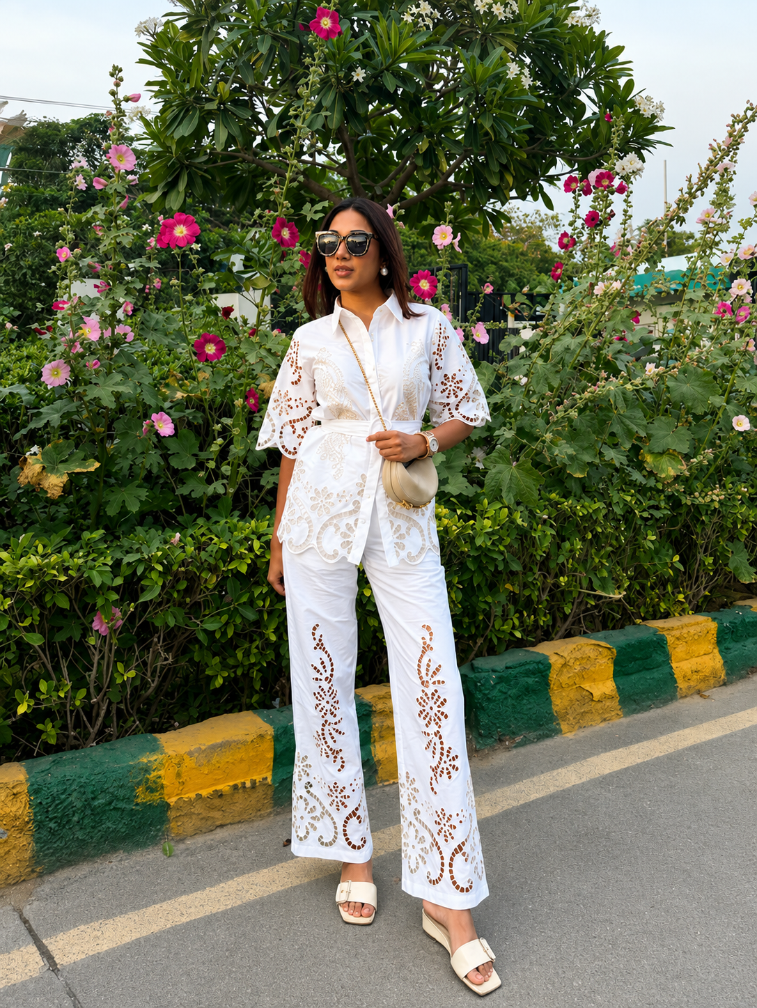 Cipia Artul in The Casablanca Ivory White Cutwork Shirt & Pant Set