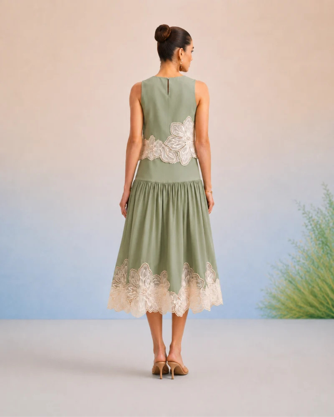The Florence Sage Appliqué Skirt Set | 24-Hr Dispatch