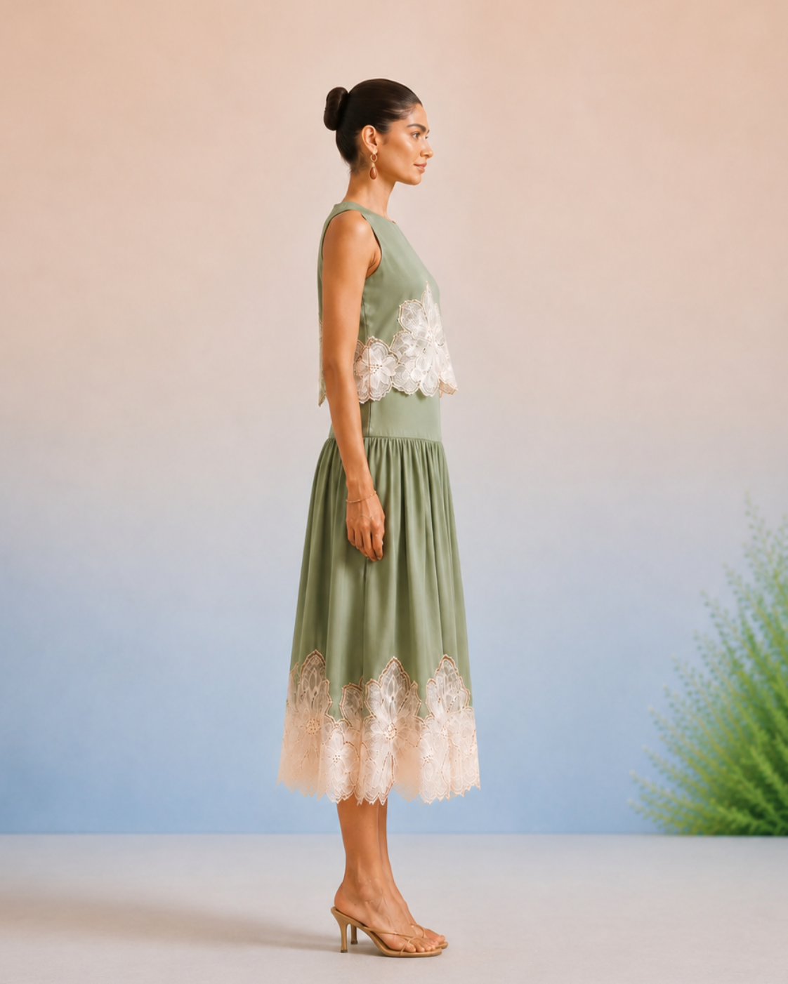 The Florence Sage Appliqué Skirt Set | 24-Hr Dispatch