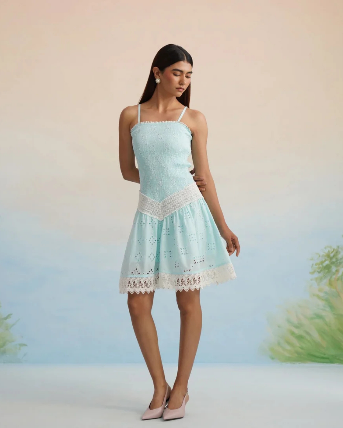 Bulevar Blossom - The Aqua Breeze Smocked Eyelet Mini Dress