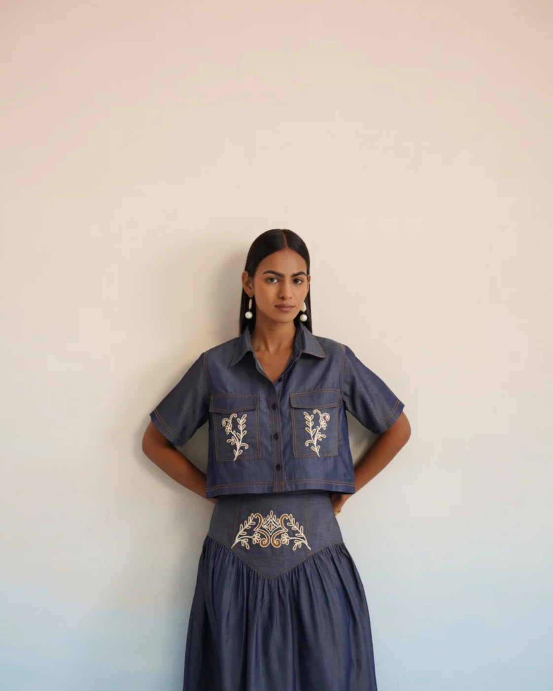 The Midnight Indigo Heritage Embroidered Denim Co-ord