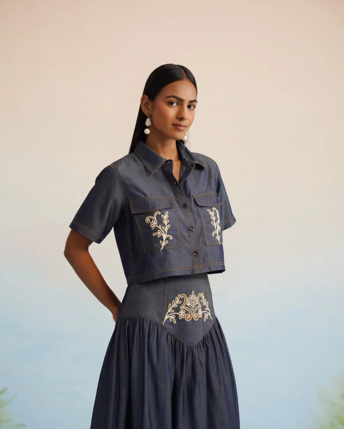 The Midnight Indigo Heritage Embroidered Denim Co-ord