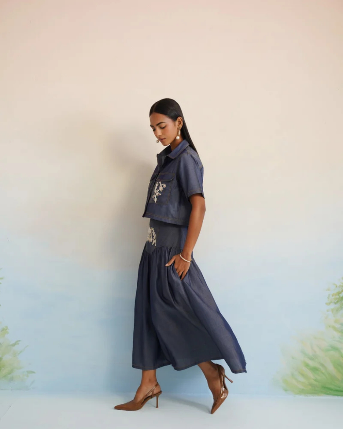 The Midnight Indigo Heritage Embroidered Denim Co-ord