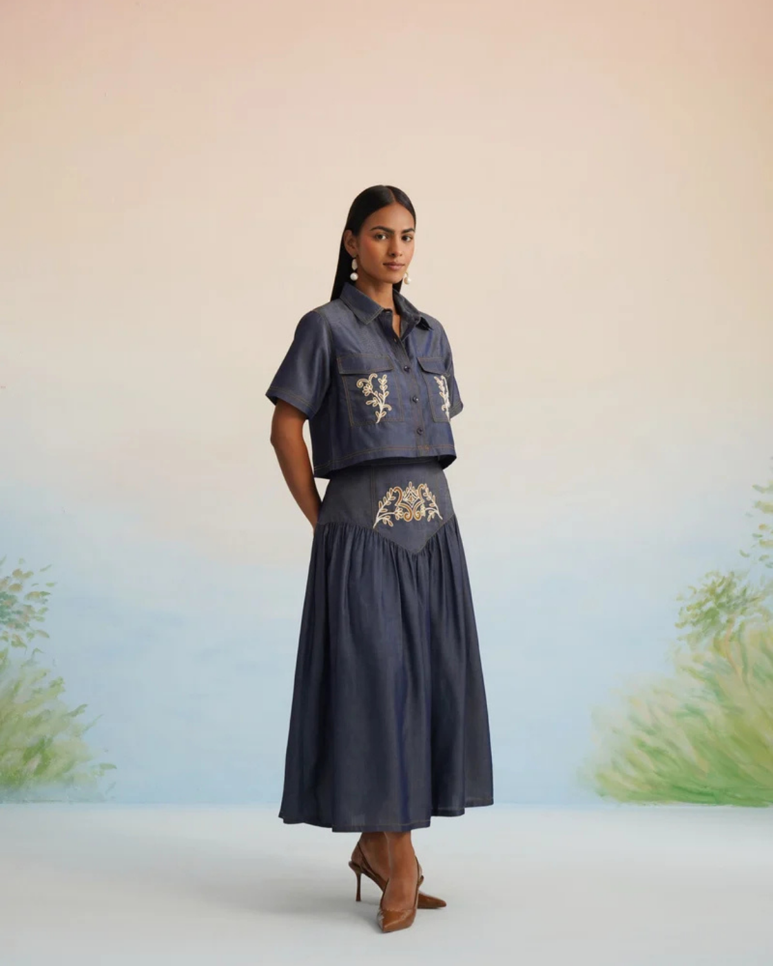 The Midnight Indigo Heritage Embroidered Denim Co-ord