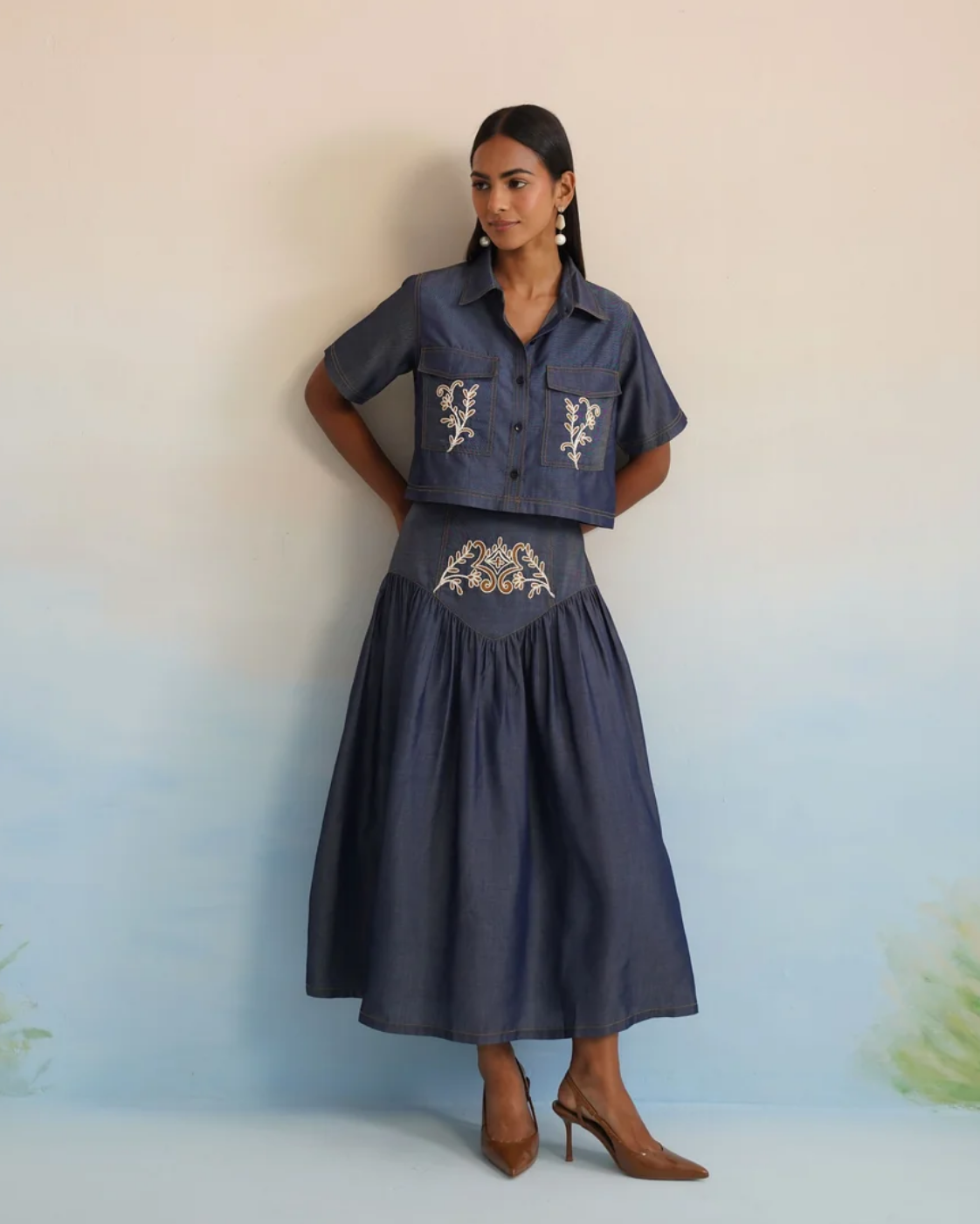 Bulevar Blossom - The Midnight Indigo Heritage Embroidered Denim Co-ord