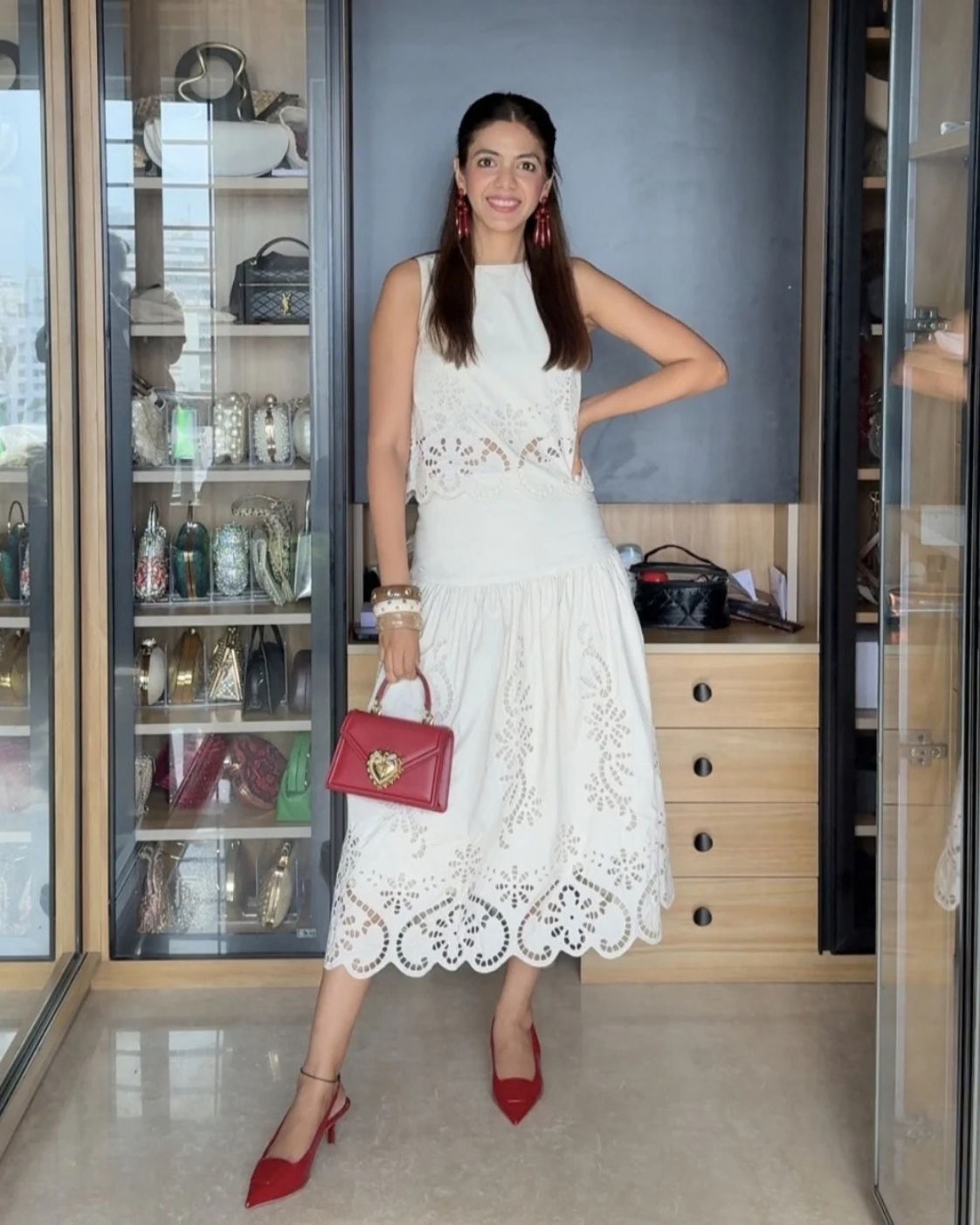 Sneha Adwani in The Verona Ivory Cutwork Skirt Set