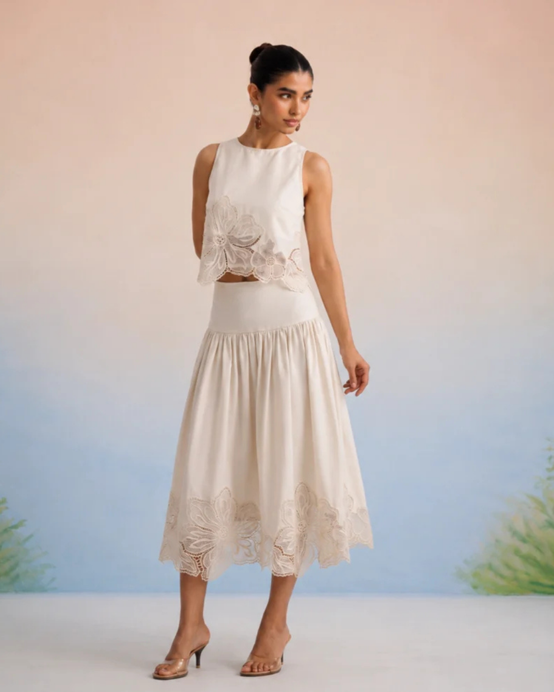Bulevar Blossom - The Vienna Ivory Floral Appliqué Skirt Set