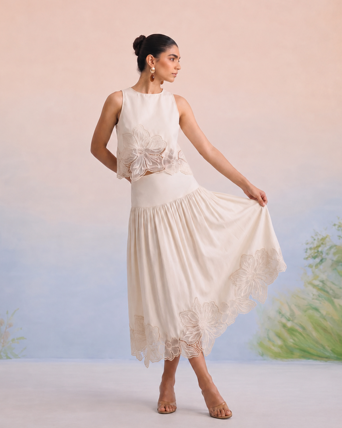 Bulevar Blossom - The Vienna Ivory Floral Appliqué Skirt Set