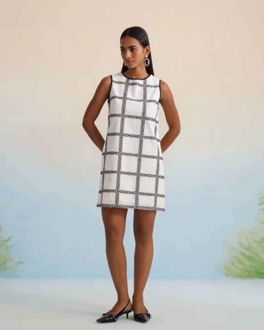 Bulevar Blossom - The Monochrome Grid Shift Mini Dress