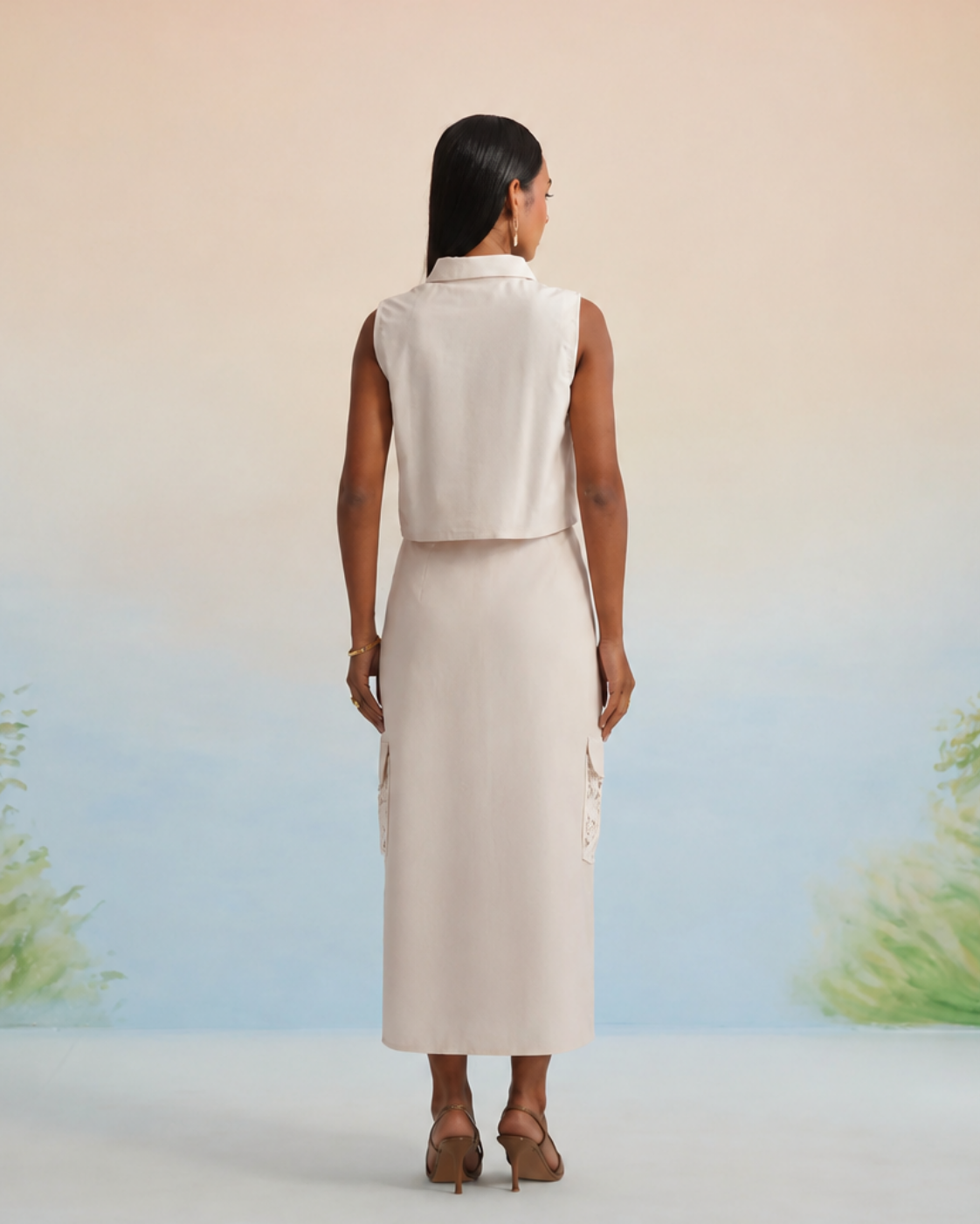 The Oasis Ivory Lace-Detailed Cargo Skirt Set | 24-Hr Dispatch