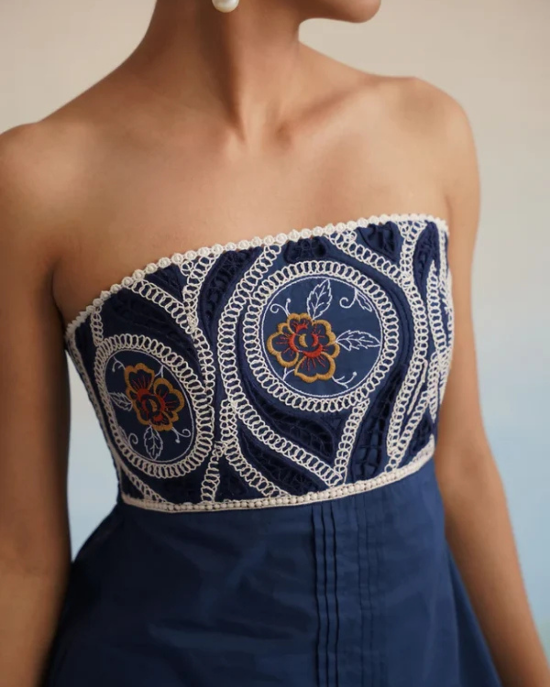 The Indigo Motif Strapless Embroidered Pant Set | 24-Hr Dispatch