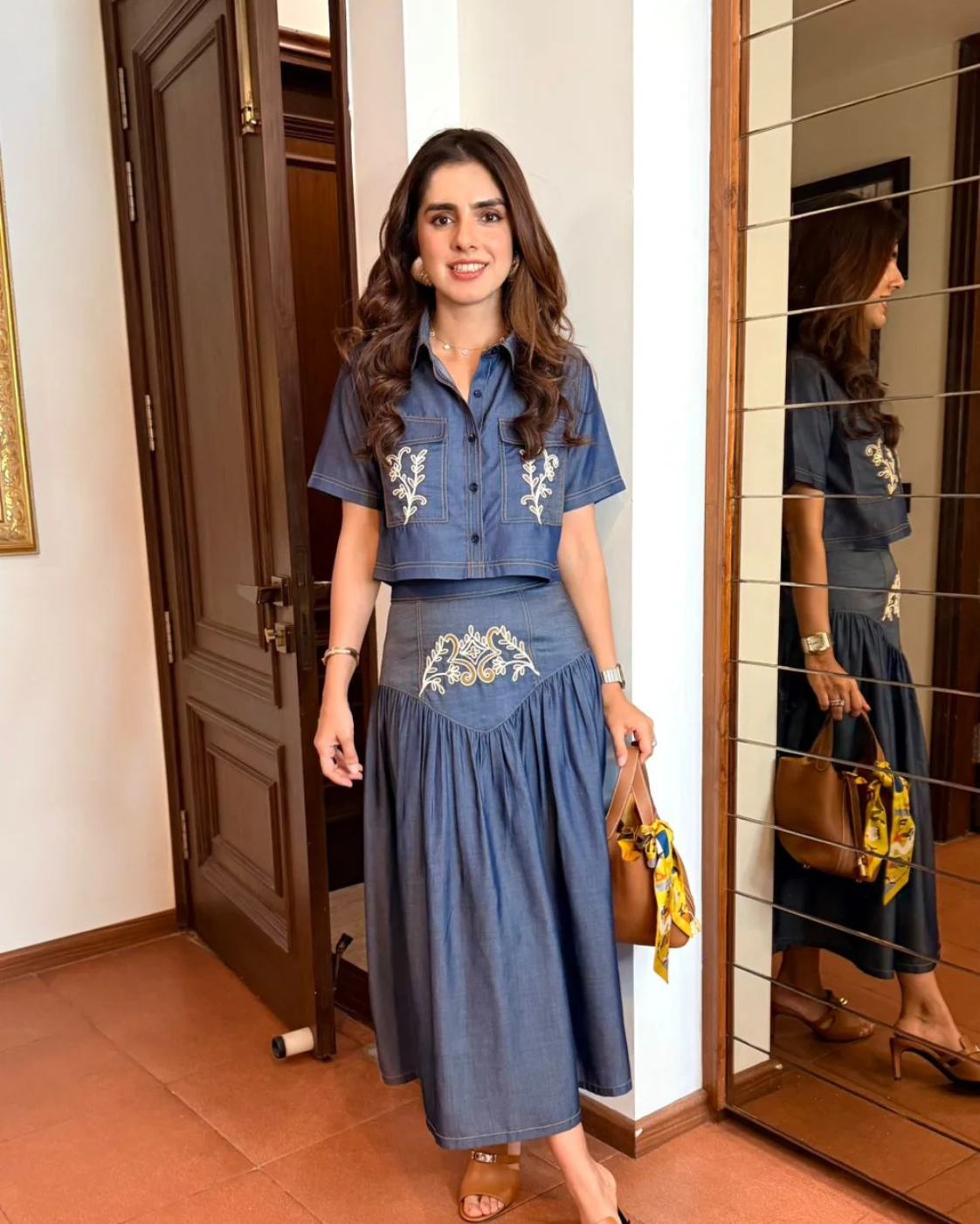 Sharnamli Mehra in The Midnight Indigo Heritage Embroidered Denim Co-ord