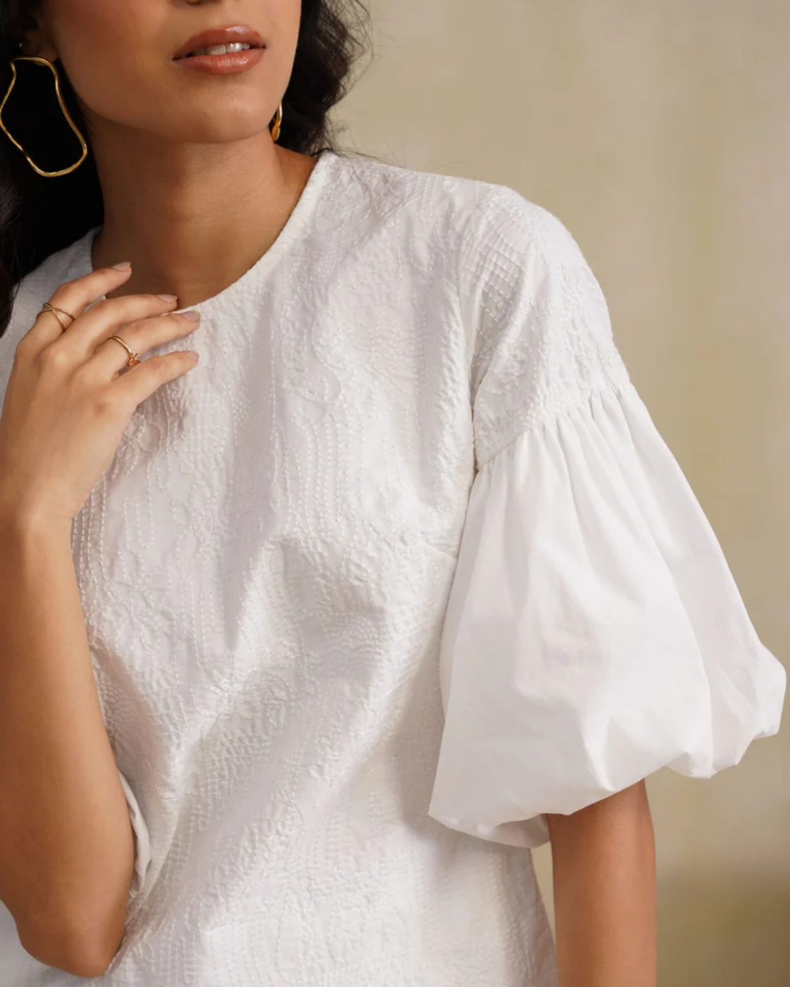 Sunset Soiree - The Cloud Puff Sleeve White Mini Dress