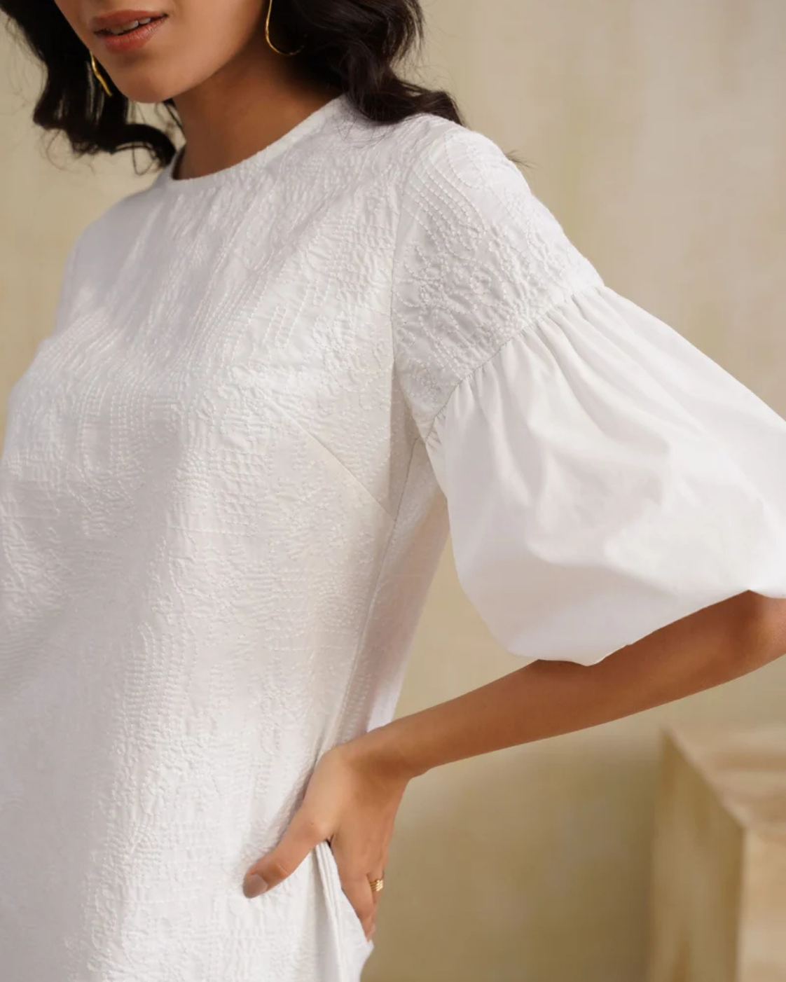 Sunset Soiree - The Cloud Puff Sleeve White Mini Dress