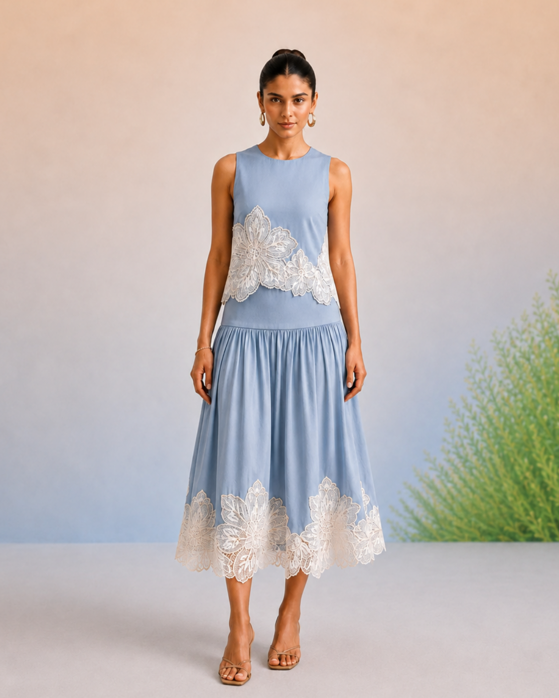 The Celeste Powder Blue Appliqué Skirt Set | 24-Hr Dispatch