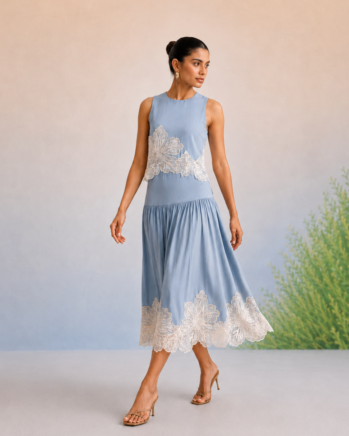 The Celeste Powder Blue Appliqué Skirt Set