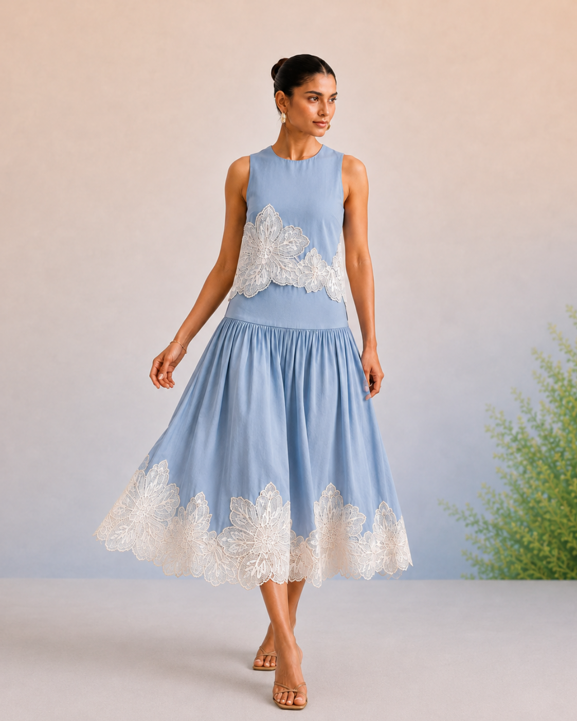 The Celeste Powder Blue Appliqué Skirt Set | 24-Hr Dispatch