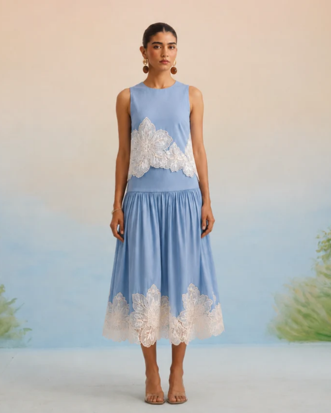 Bulevar Blossom - The Celeste Powder Blue Appliqué Skirt Set