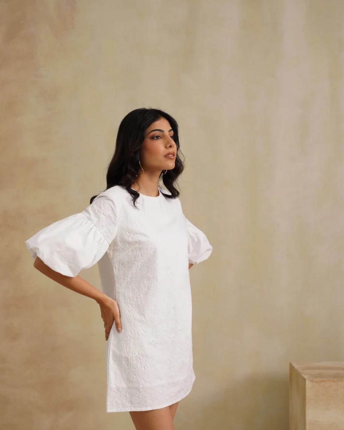 Sunset Soiree - The Cloud Puff Sleeve White Mini Dress