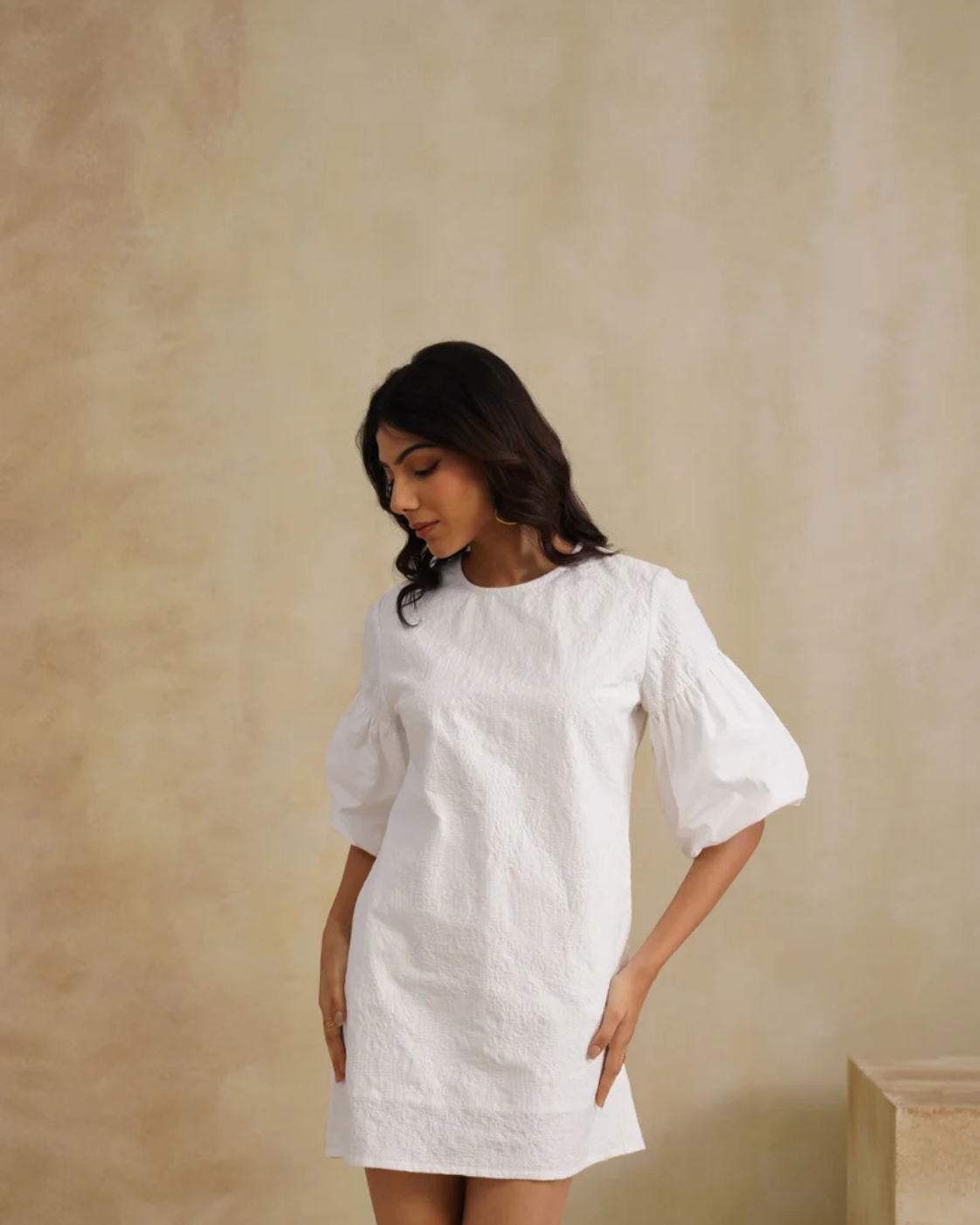 Sunset Soiree - The Cloud Puff Sleeve White Mini Dress