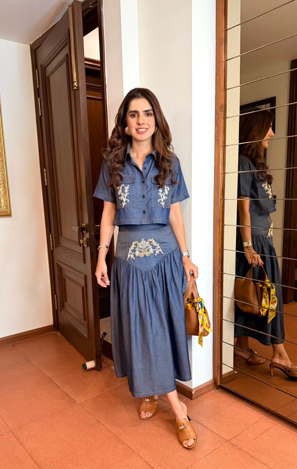 Sharnamli Mehra in The Midnight Indigo Heritage Embroidered Denim Co-ord