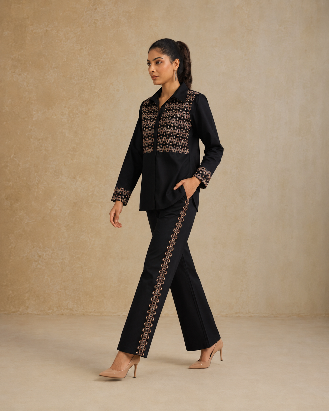 The Midnight Bronze Embroidered Shirt & Trouser Set