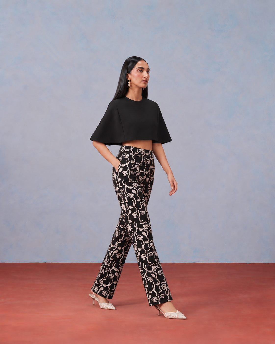 The Nyx Cropped Cape & Abstract Embroidered Trouser Set