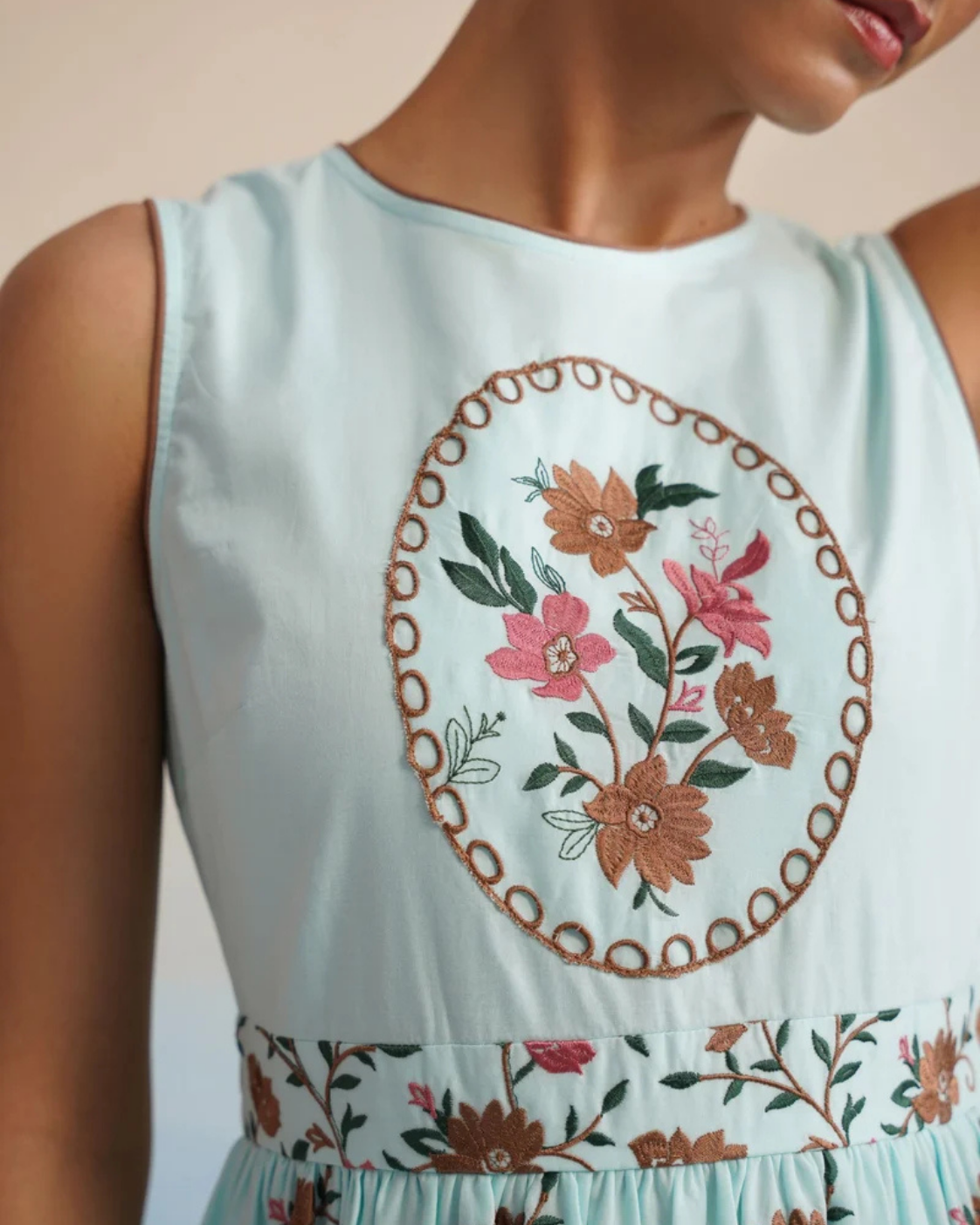 The Azure Floral Embroidered Scalloped Midi Dress