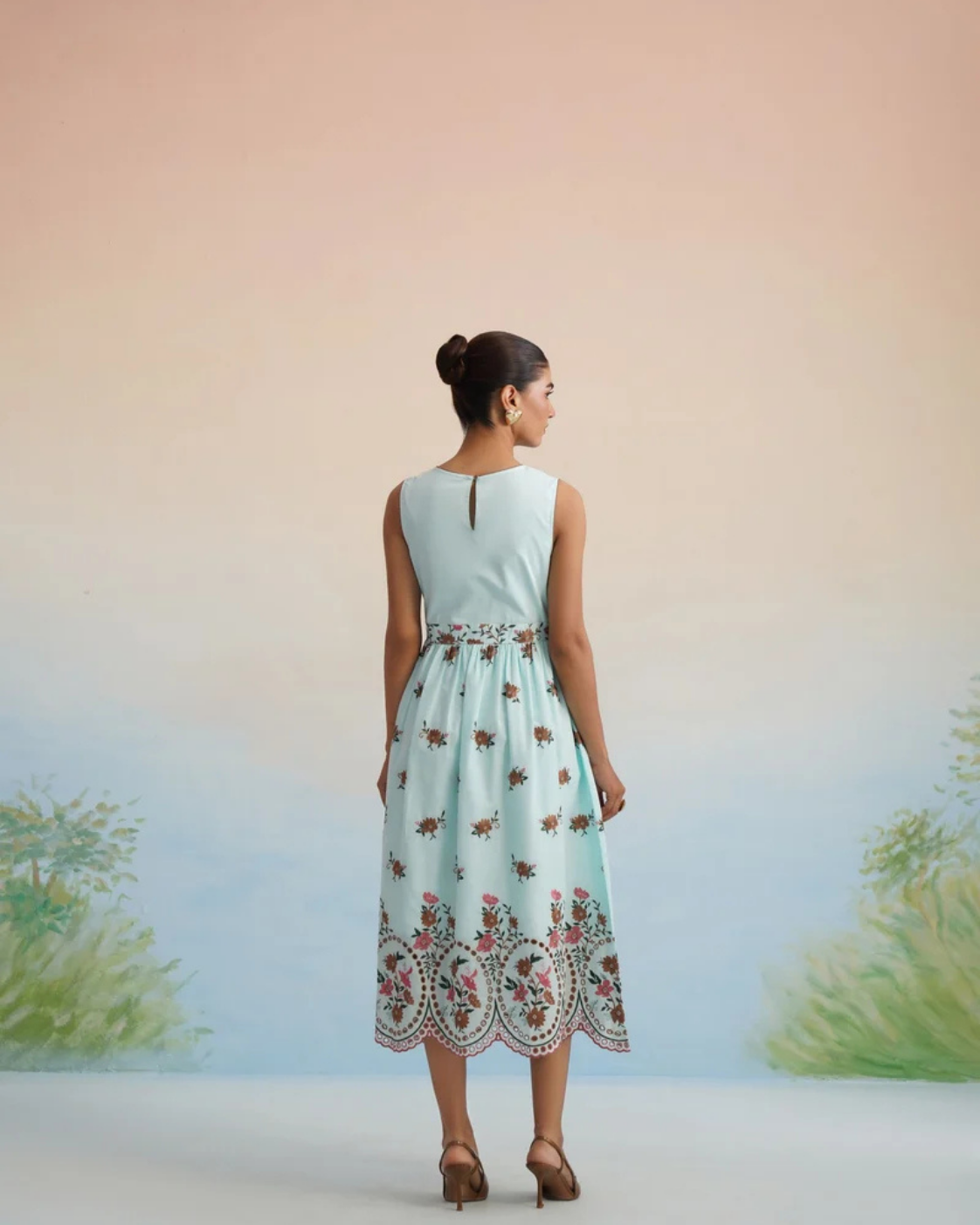 The Azure Floral Embroidered Scalloped Midi Dress