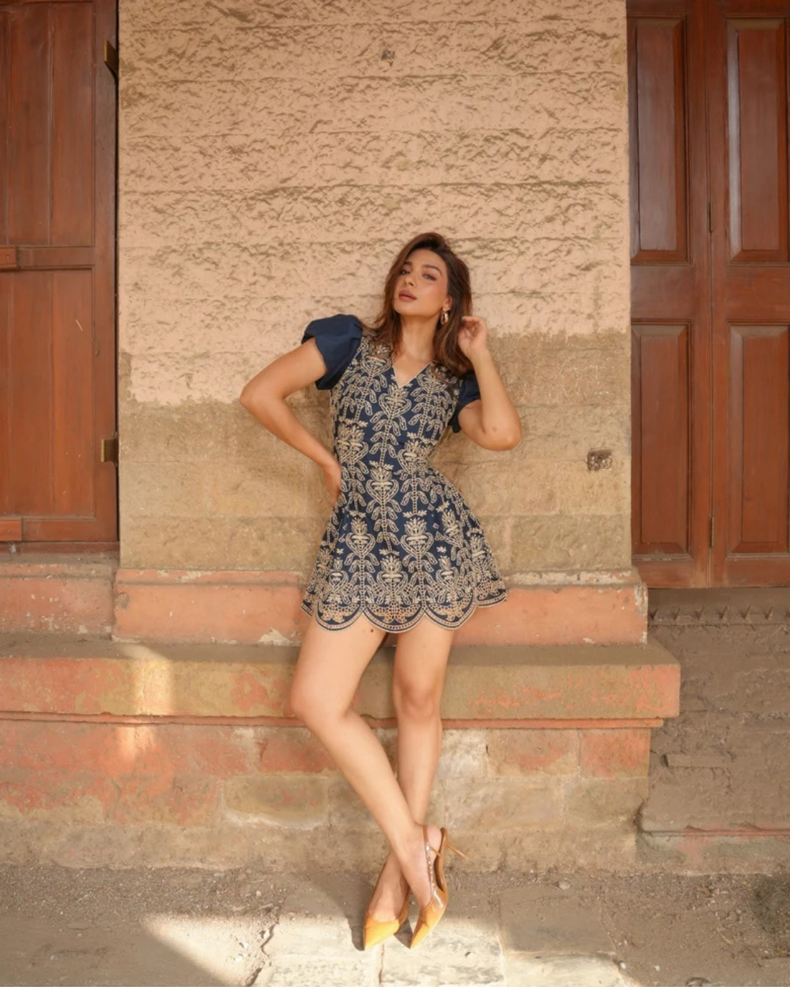 Natasha Bharadwaj in The Midnight Fleur Embroidered Mini Dress