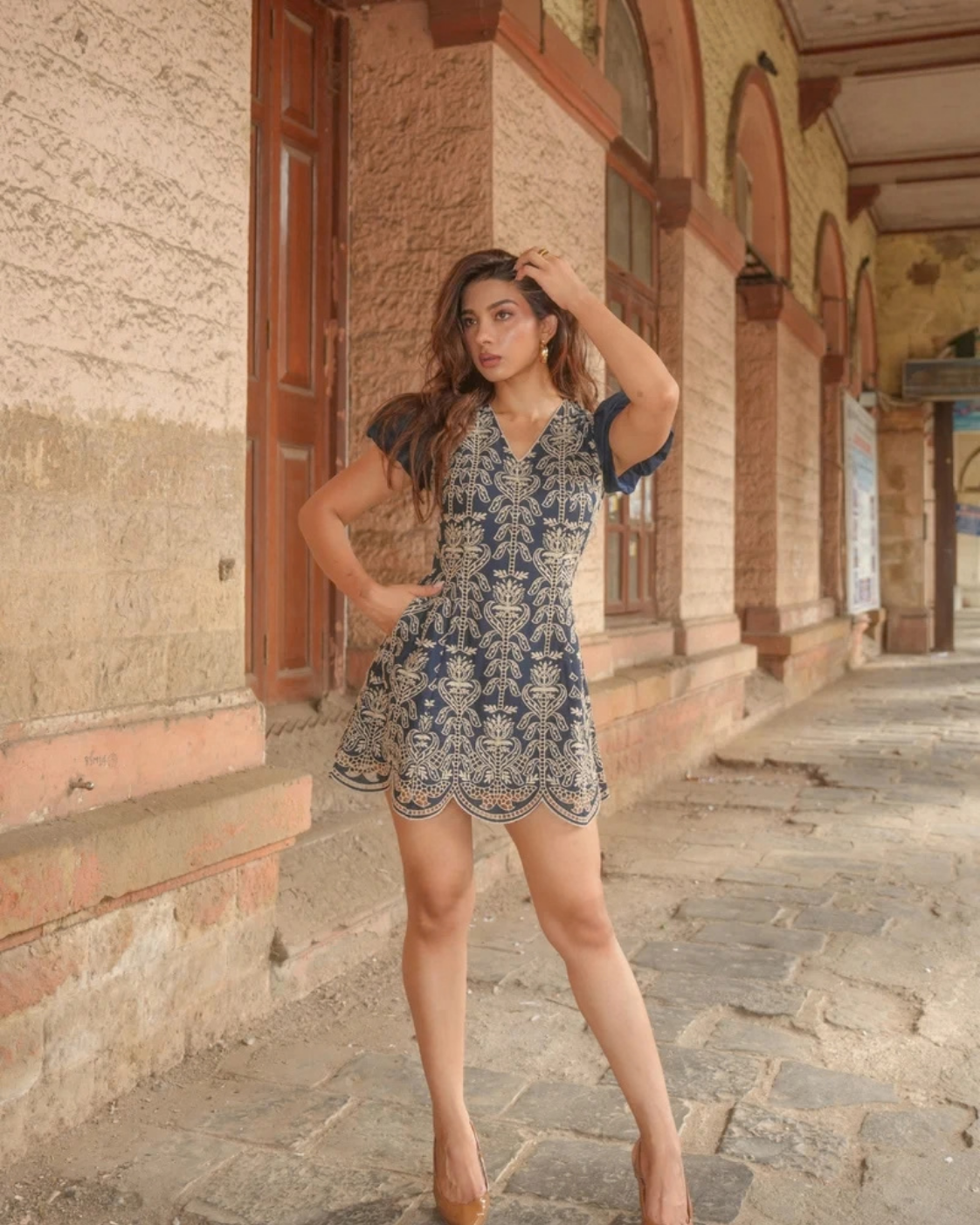 Natasha Bharadwaj in The Midnight Fleur Embroidered Mini Dress