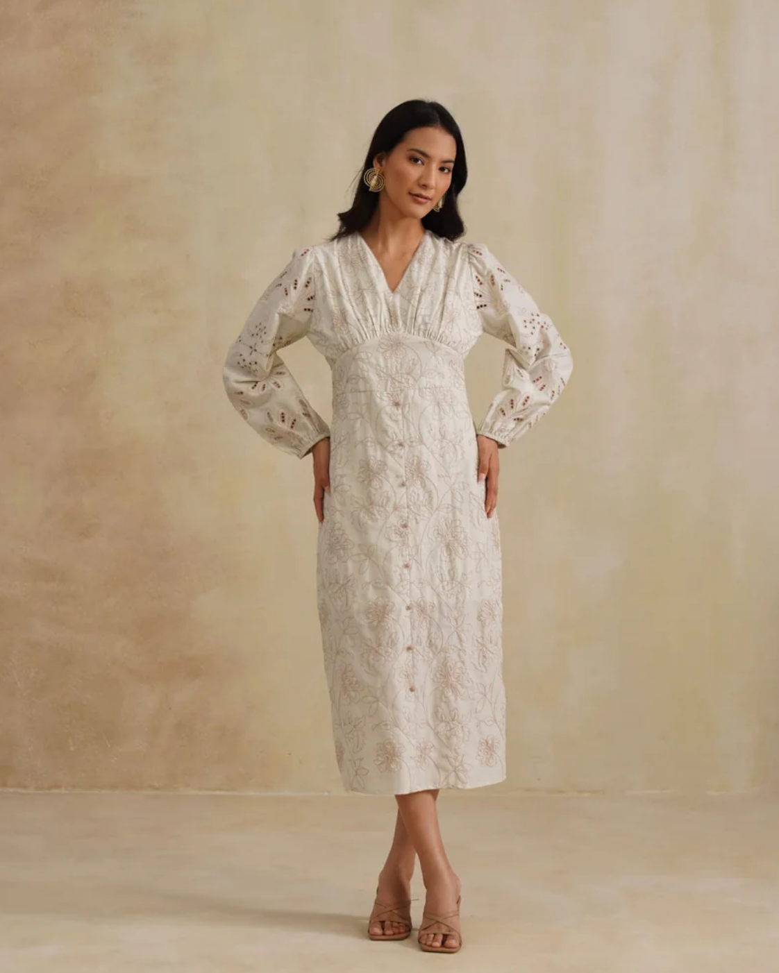 The Mint Blossom Embroidered V-Neck Dress